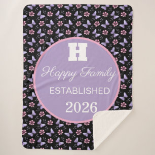 Personalized Lavender butterfly floral pattern  Sherpa Blanket
