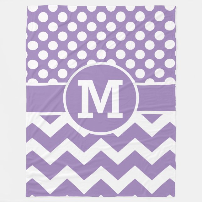 Personalized Lavender Chevron Polka Dots Pattern Fleece Blanket (Front)