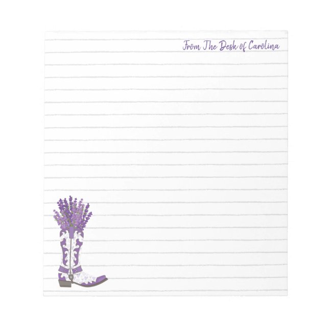Personalized Lavender Cowboy Boot Notepad (Front)
