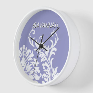 Personalized Lavender Damask or Any Colour Wall Clock