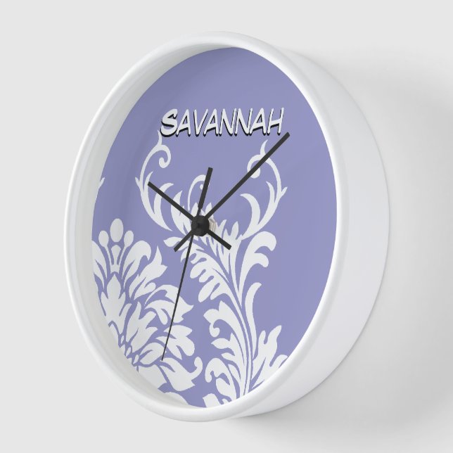 Personalized Lavender Damask or Any Colour Wall Clock (Angle)