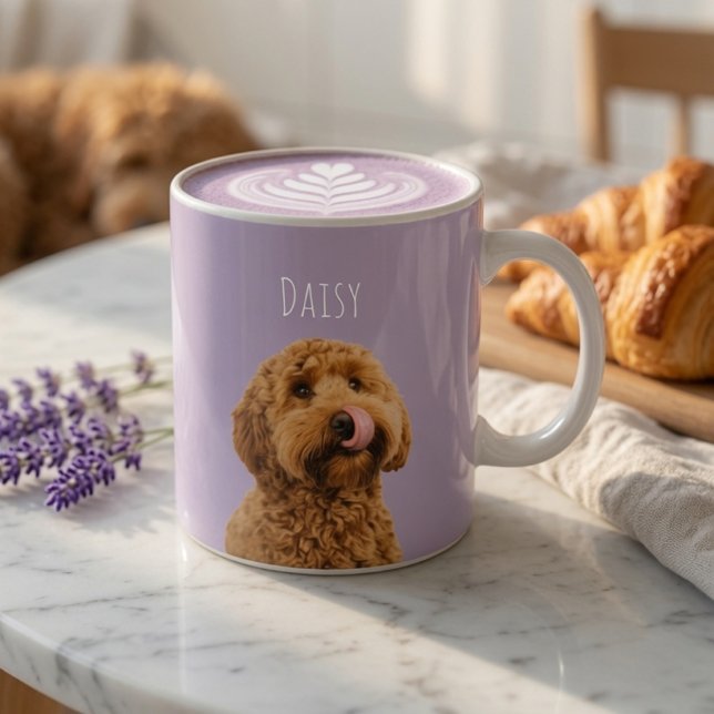 Personalized Lavender Dog Photo Mug with Name (Creator Uploaded)