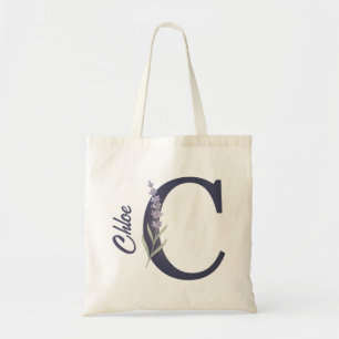 Personalized Lavender Floral C Monogram Tote Bag