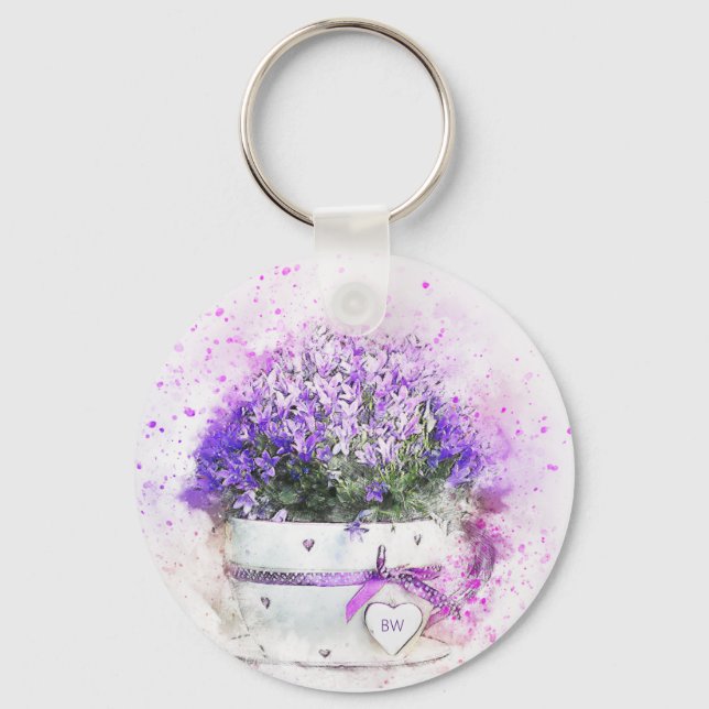 Personalized Lavender Flowers Feminine Keychain (Front)