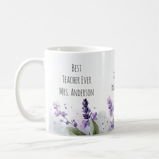 Personalized Lavender Flowers Teacher Appreciation Coffee Mug (Left)