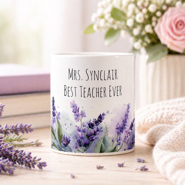 Personalized Lavender Flowers Teacher Appreciation Coffee Mug (Creator Uploaded)
