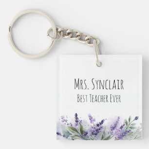 Personalized Lavender Flowers Teacher Appreciation Keychain