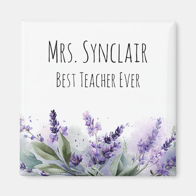 Personalized Lavender Flowers Teacher Appreciation Magnet (Front)