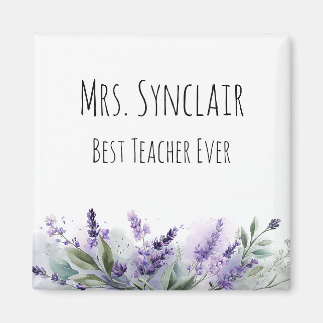 Personalized Lavender Flowers Teacher Appreciation Magnet (Front)