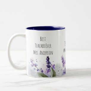Personalized Lavender Flowers Teacher Appreciation Two-Tone Coffee Mug