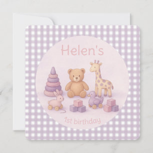 Personalized Lavender Gingham Birthday Invitation