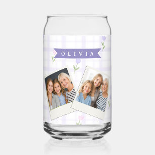 Personalized Lavender Gingham Floral Name Gift Can Glass