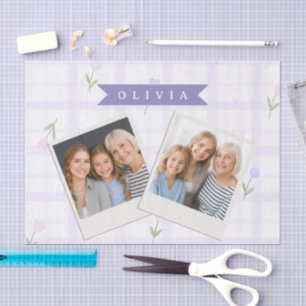 Personalized Lavender Gingham Floral Name Gift Tissue Paper