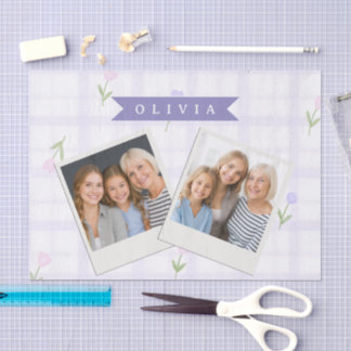 Personalized Lavender Gingham Floral Name Gift Tissue Paper