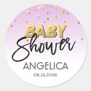 Personalized LAVENDER Gold Baby Shower Labels