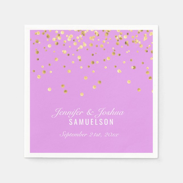 Personalized LAVENDER Gold Confetti Wedding Napkin (Front)