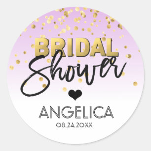 Personalized LAVENDER Gold Foil Bridal Shower Classic Round Sticker