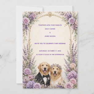 Personalized Lavender Golden Retriever Wedding Inv Invitation