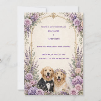 Personalized Lavender Golden Retriever Wedding Inv Invitation