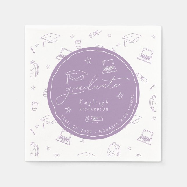 Personalized Lavender Graduation Party Napkins (Front)