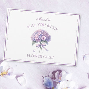 Personalized Lavender Hydrangea Bow Flower Girl Card