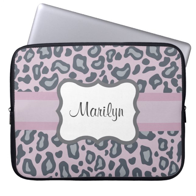 Personalized Lavender Leopard Laptop Sleeve (Front)