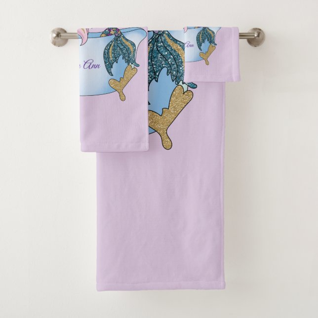 Personalized Lavender Mermaid Bath Towel Set (Insitu)