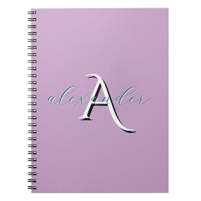 Personalized Lavender Monogram Custom Name Notebook (Front)