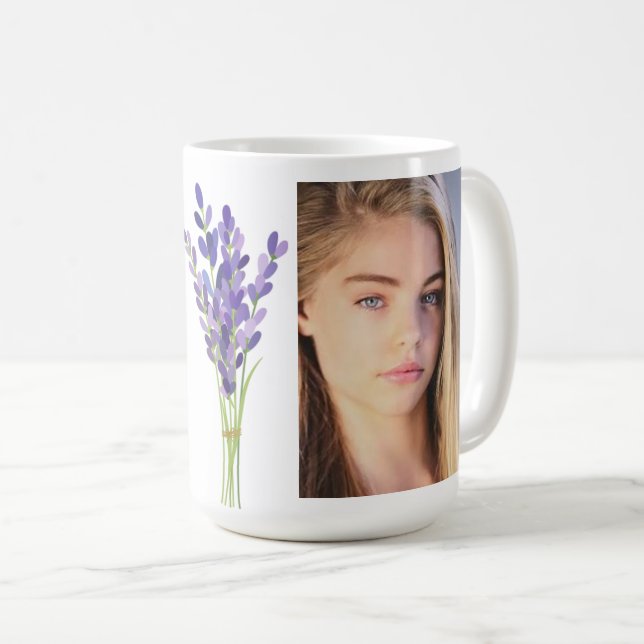Personalized Lavender Monogram Mug with Photo  (Front Right)