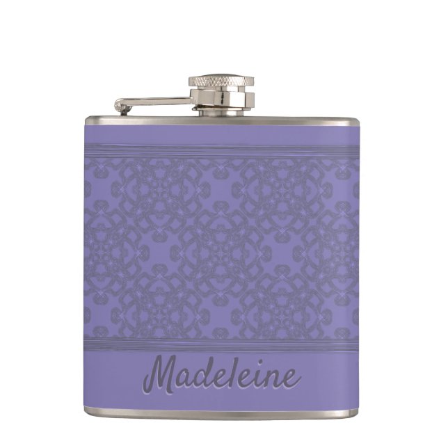 Personalized lavender pattern hip flask (Front)