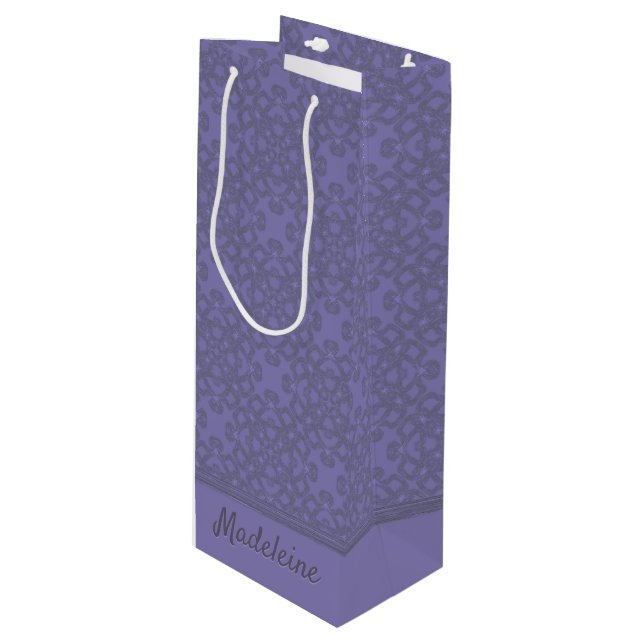 Personalized lavender pattern wine gift bag (Front Angled)
