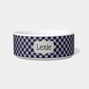 Personalized Lavender Purple and Black Plaid Pet Bowl