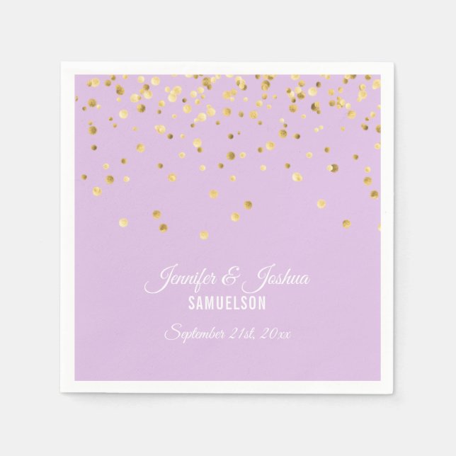 Personalized Lavender Purple Gold Confetti Wedding Napkin (Front)