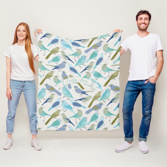 Personalized Lavender Serenity Blue Bird Pattern Fleece Blanket (In Situ)