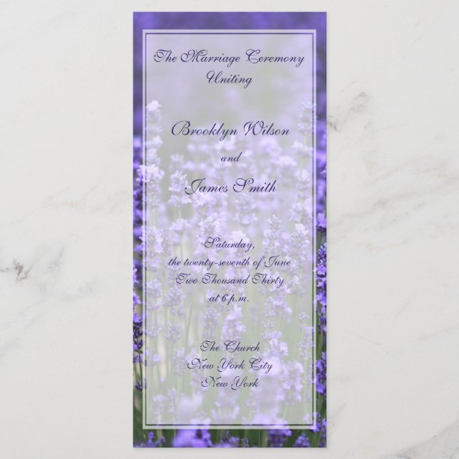 Personalized Lavender Wedding Programs Rack Cards (Front)