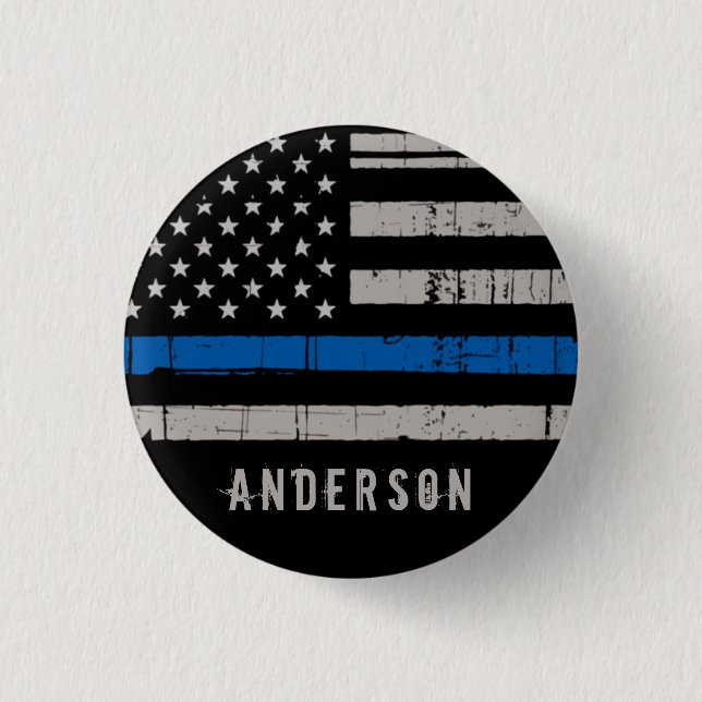 Personalized Law Enforcement Thin Blue Line Police 1 Inch Round Button (Front)