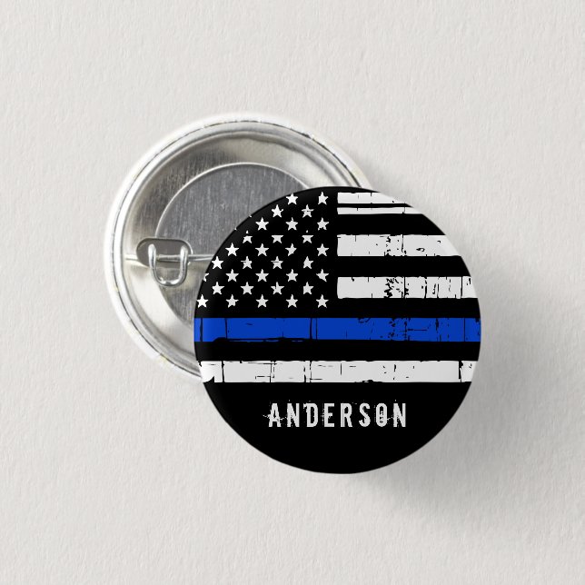 Personalized Law Enforcement Thin Blue Line Police 1 Inch Round Button (Front & Back)