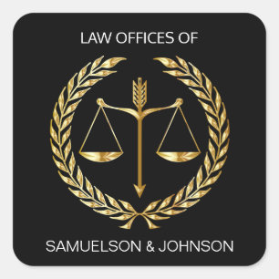Personalized Law Lawyer Justice Scale Black Gold Square Sticker