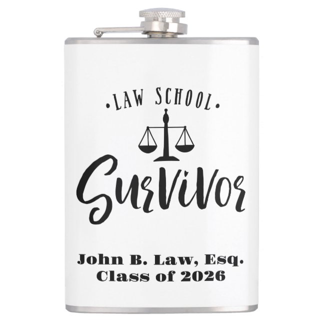 Personalized Law School Survivor Graduation Hip Flask (Front)