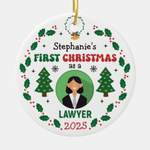 Personalized Lawyer First Christmas Tree Round Ceramic Ornament