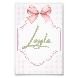 Personalized Layla Baby Girl Nursery Bow&Gingham  Photo Print