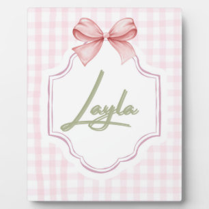 Personalized Layla Baby Girl Nursery Bow&Gingham Plaque