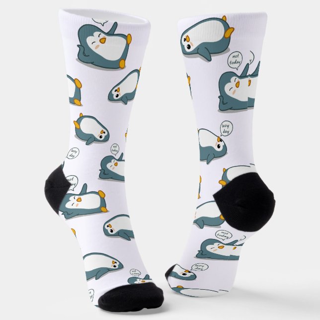 Personalized Lazy Cute Penguin pattern  Socks (Angled)