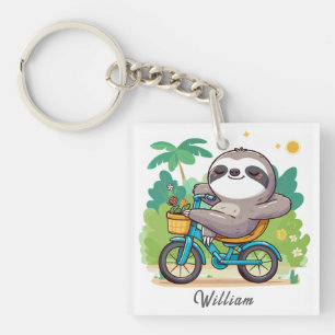 Personalized Lazy Sloth's Relaxing Bike Adventure Keychain