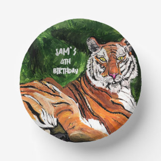 Personalized - Lazy Tiger - Birthday Paper Plates