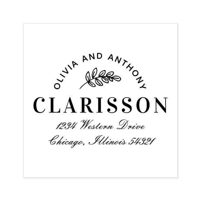 Personalized Leaf Pattern Motif Return Address Rubber Stamp (Imprint)