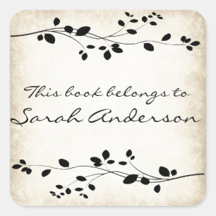Personalized Leafy Vine Design Bookplate Sticker