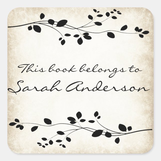 Personalized Leafy Vine Design Bookplate Sticker (Front)