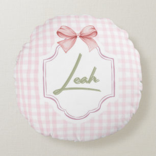 Personalized Leah Baby Girl Nursery Bow&Gingham Round Pillow