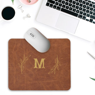 Personalized Leather Mousepad, Custom name initial Mouse Pad